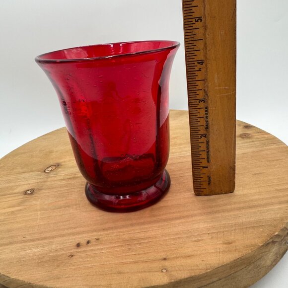 Ruby Red Hurricane Glass Vase Candle Holder Flare Top Holiday Decor - Picture 7 of 9